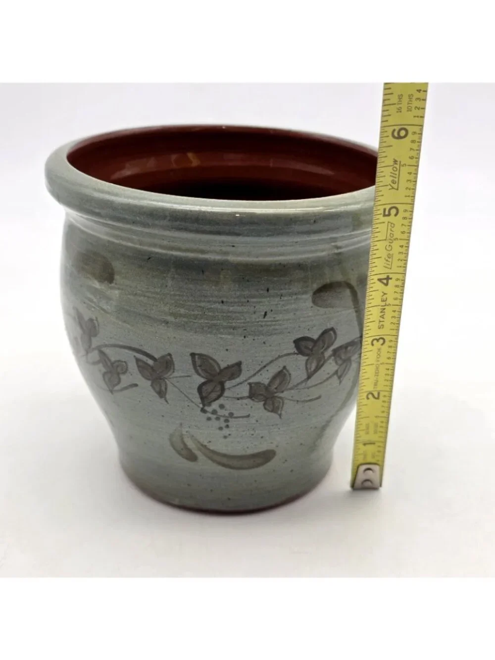Eldreth Pottery Vase Redware Green Floral Toleware 2004 Vintage Crock Primitive